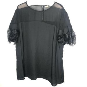Worthington Sheer Top Lace Yoke Blouse